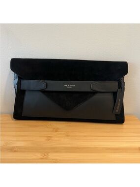 rag & bone Black Suede and Leather Envelope Field Clutch